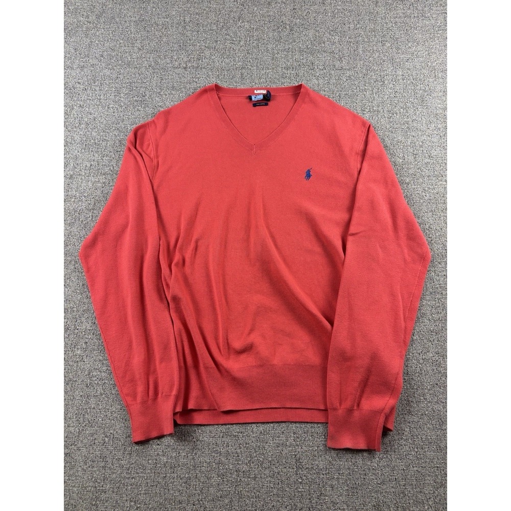 Polo Ralph Lauren Sweater Mens Large Red Pima Cotton V Neck Lightweight Knit